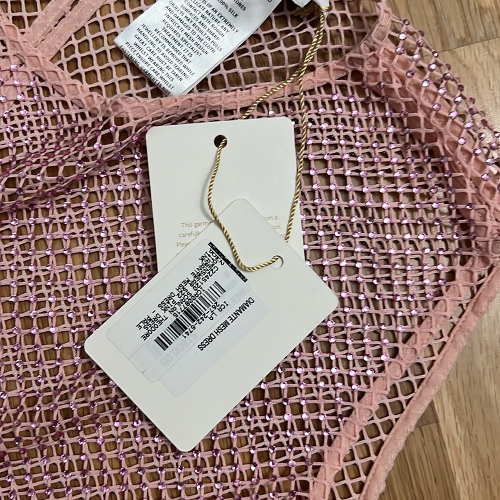 NWT Scanlan Theodore DIAMANTE MESH DRESS PALE PINK - Picture 10 of 13